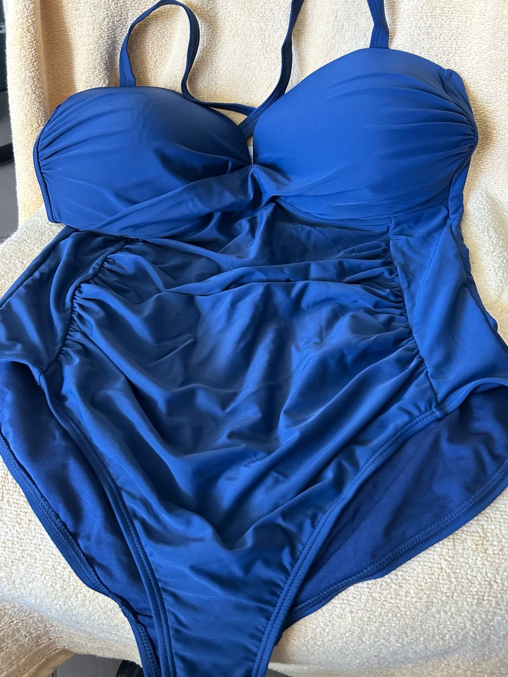 Tropical Escape Navy Blue Twist-Front One-Piece Swimsuit